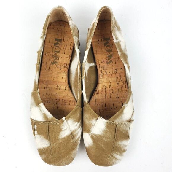 Korks Palmer Pleated Fabric Comfort Ballet Flats Brown White Tie Dye Womens 7 - Picture 2 of 8